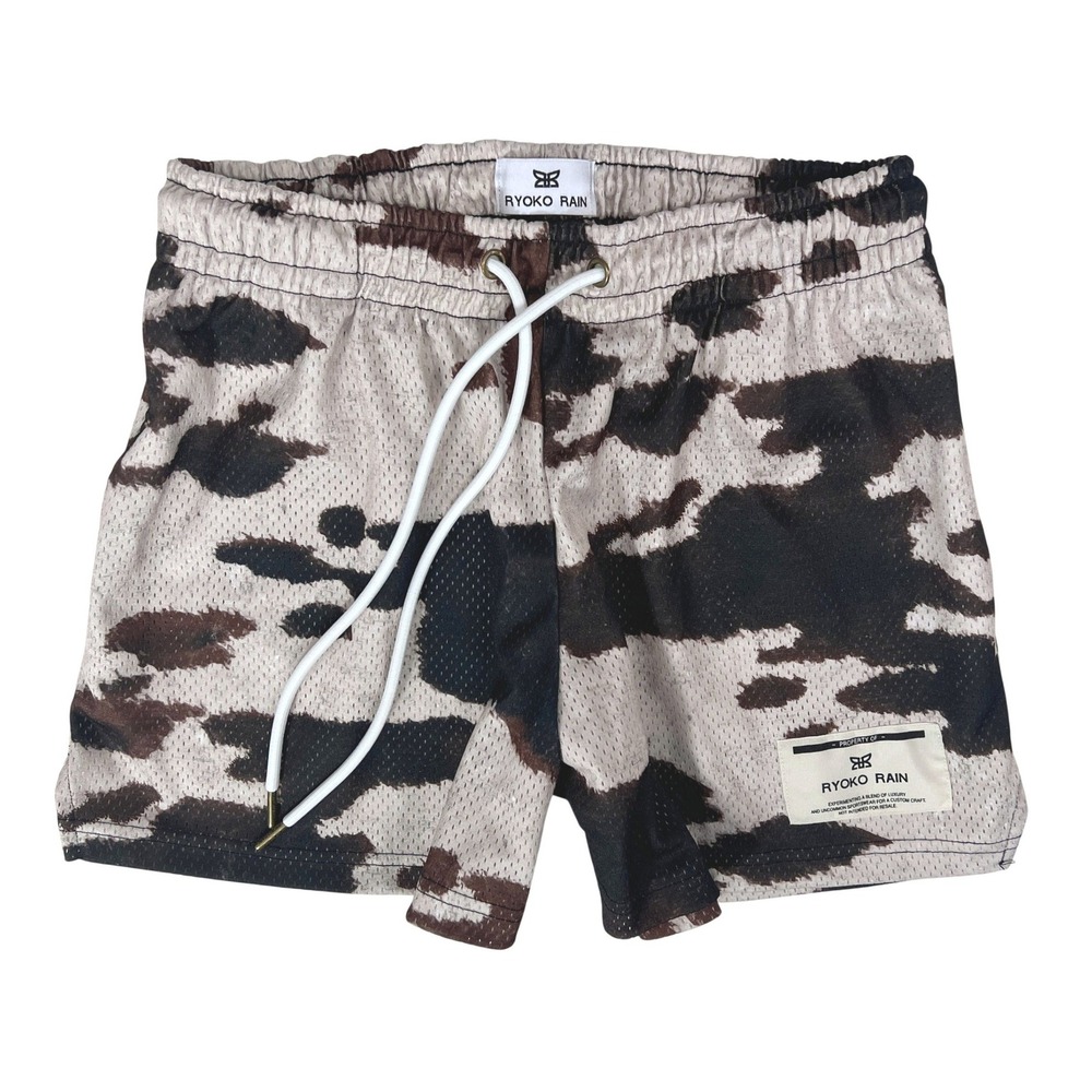 Ryoko Rain Cow Print Mesh Shorts M Streetwear Athleisure Indie Cowgirl Western